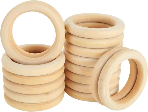 Vista 8 de 100 anillos de madera para manualidades, anillos de madera de 2 pulgadas para manualidades, anillos de madera sin terminar de 2.165 in, naturales