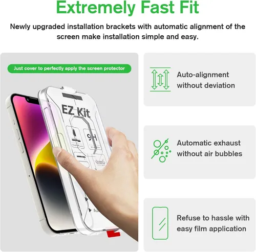 Vista 2 de Bioton Paquete de 2 + 2 protectores de pantalla de vidrio templado compatibles con iPhone 14 (6.1 pulgadas, 2022) con protector de lente de cámara
