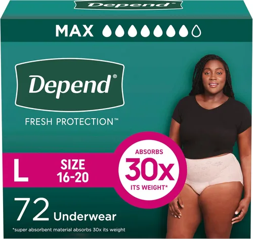 Vista 8 de Depend Fresh Protection - Pañales para adultos, ropa interior para incontinencia y pérdida de orina posparto para mujer, desechable, máxima