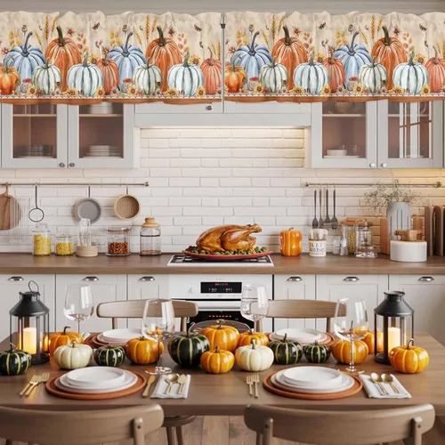 Vista 10 de Cortina de cenefas de otoño, cortinas de cocina de Acción de Gracias, cenefa de ventana, decoración de ventana para sala de estar, dormitorio, 1