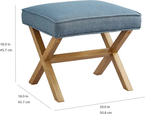 Vista 3 de Yaxa Basics Small Ottoman Foot Rest, Mid-Century Modern X Square Polyester Foot Stool, Indigo Blue, 20"W x 18"D x 18"H