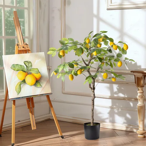 Vista 4 de Limonero artificial, planta de limón artificial de 4 pies de alto en maceta, árbol frutal de limón sintético para decoración interior del hogar
