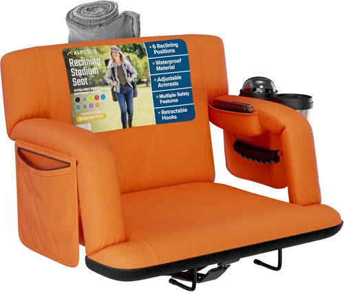 Vista 21 de Asientos de estadio reclinables para gradas con respaldo – Cojín ancho para silla de grada, reposabrazos, bolsillos grandes y múltiples