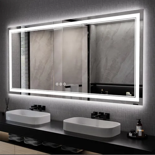 Vista 23 de Espejo LED, 20 x 28 pulgadas, gradiente frontal y retroiluminado LED, espejo de baño LED de 3 colores regulables CRI>90, IP54, espejo de baño