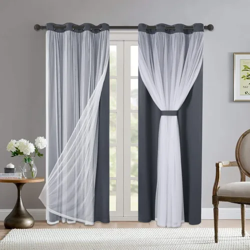 Vista 41 de BONZER Cortinas opacas con superposición transparente, mezcla y combina paneles de ventana de doble capa con aislamiento térmico para sala de estar