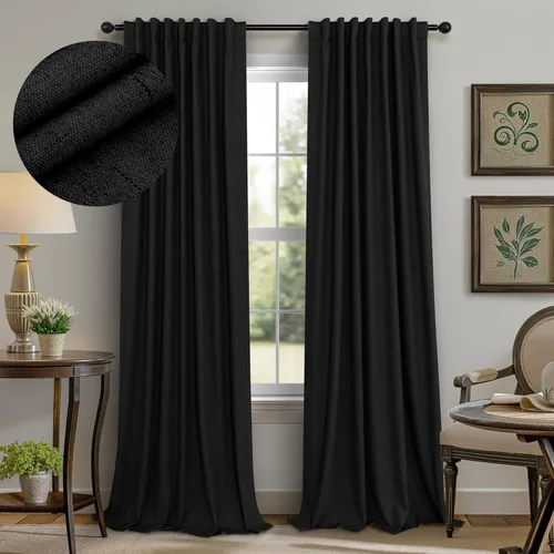 Vista 68 de Pitalk Cortinas cortas 100% opacas de lino para cafetería, 40 pulgadas de largo, 2 paneles, cortinas de puerta francesa para ventana, cortina