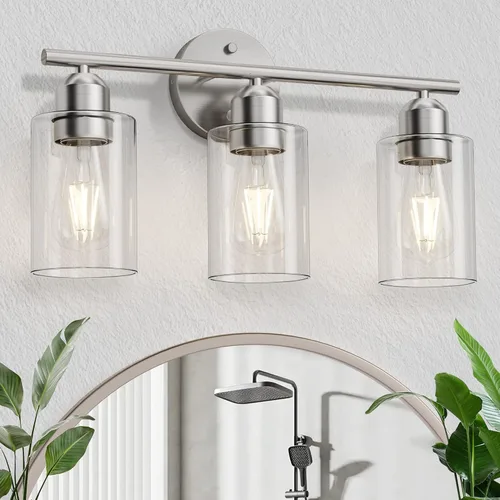 Vista 15 de Espird Lámpara de baño negra de 3 luces para tocador, moderna lámpara de pared para baño, lámpara de pared de granja, apliques de pared negro mate