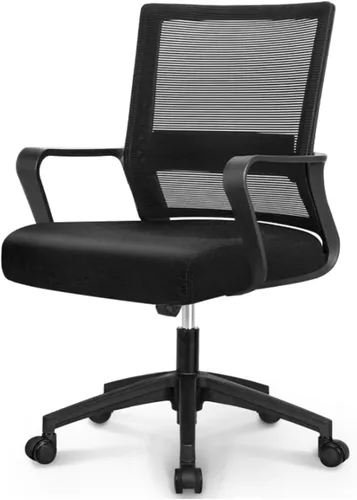 Vista 9 de NEO CHAIR Silla de oficina para videojuegos, silla de computadora ergonómica de malla con respaldo medio con ruedas, soporte lumbar, cómoda, Rosa