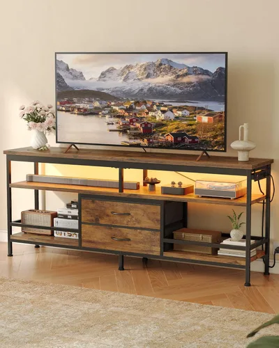 Vista 16 de Lazzanto Soporte de TV de 55 pulgadas, centro de entretenimiento para televisores de 43 a 65 pulgadas con luces LED y estación de carga extraíble