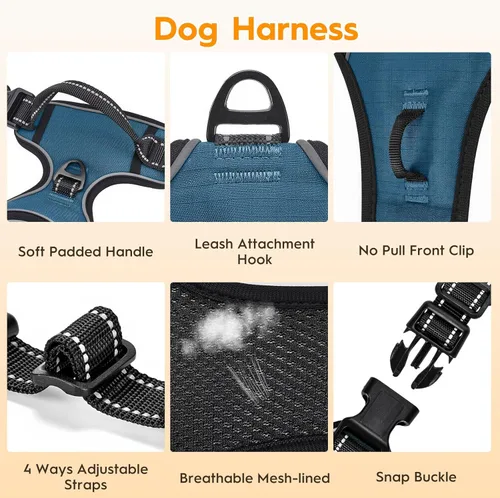 Vista 8 de Arnés para perro sin tirones, chaleco reflectante ajustable y acolchado para mascotas con asa de fácil control, fácil de llevar con nudo elegante