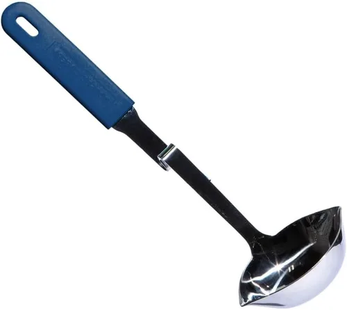 Vista 9 de Souper Cubes + Lori Greiner Cucharón de sopa sin desorden de acero inoxidable con mango de silicona - Cucharón de sopa de metal con diseño sin