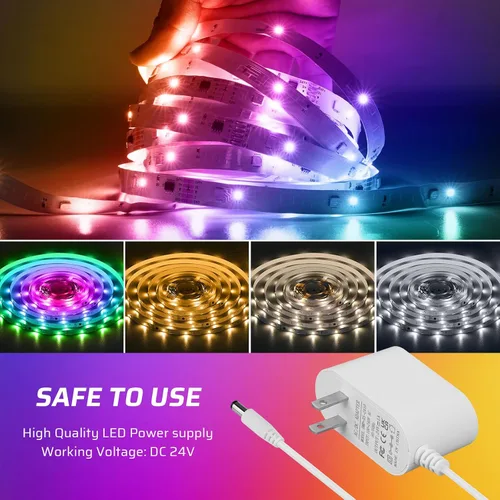Vista 9 de Tira de luces LED RGBWW+IC de 50 pies con control remoto y aplicación