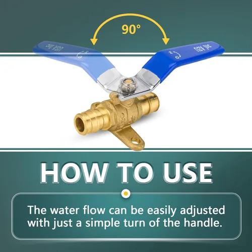 Vista 3 de Válvula de bola azul, válvula de cierre Pex A de 1/2 pulgada con oreja, válvula de bola de cierre Pex de puerto completo de latón para agua, aire