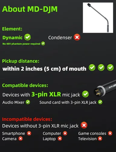 Vista 2 de MRSDY Micrófono de cuello de cisne, micrófono dinámico profesional XLR de 17 pulgadas, metal negro que soporta rotación de 360°, flexión, reducción