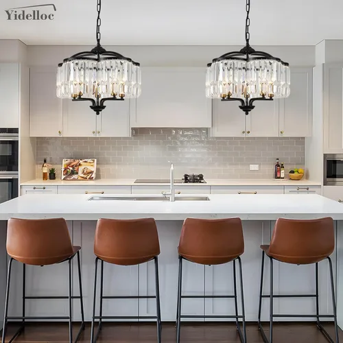 Vista 6 de Lámpara de Araña de Cristal Moderna para Comedor - 5 Luces Ajustables Negra Estilo Granja Accesorio de Luz Colgante para Vestíbulo Dormitorio Sala