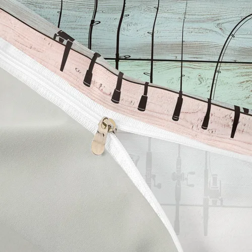 Vista 4 de Juego de ropa de cama de peces para hombres, ropa de pesca en hielo, funda de edredón de pesca retro acuarela de madera con anzuelo de madera