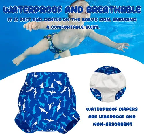 Vista 60 de BIG ELEPHANT Pañales de natación para bebé, 3 piezas, reutilizables, ajustables, lavables, impermeables, para niños y niñas, de 6 meses a 5 años