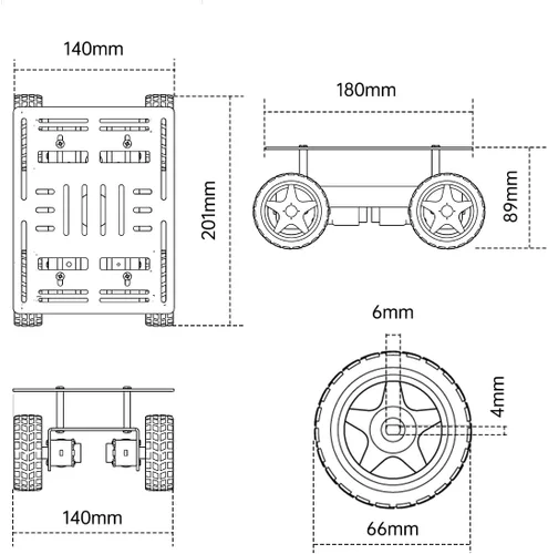Vista 3 de LewanSoul Kit de chasis inteligente 4WD con chasis de aleación de aluminio, motor TT, ruedas de 2.598 in, plataforma móvil robótica