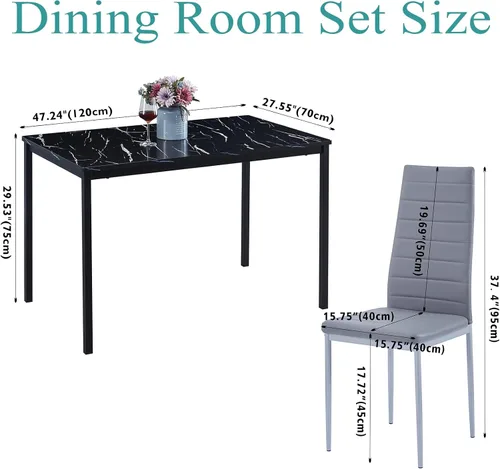 Vista 62 de Juego de comedor de 5 piezas para 4 mesas de comedor de mármol con sillas, mesa de cocina rectangular y sillas para cocina del hogar, comedor