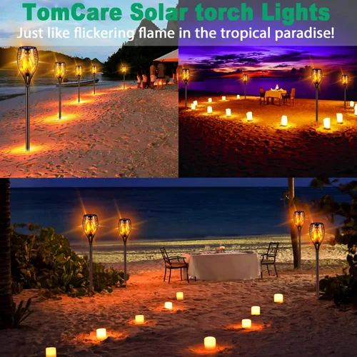 Vista 7 de Luces solares TomCare, Antorchas de llama intermitente resistentes al agua, Iluminación de decoración externa, seguras con apagado/encendido Negro