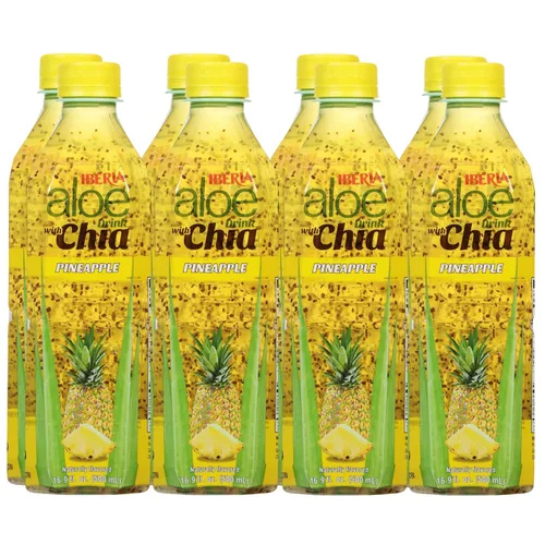 Vista 9 de Iberia Bebida de aloe vera con pulpa de aloe y semillas de chía, acai y sandía (paquete de 8)