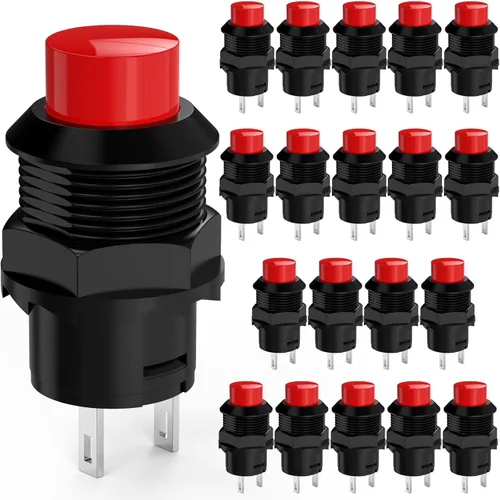 20 unids SPST tipo de bloqueo interruptor de botón apagado/encendido AC 250V/1.5A 125V/3A tapa roja