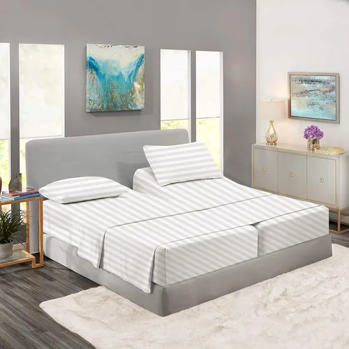 Vista 9 de Rajlinen Split Queen Sheet Set for Adjustable Bed, 100% Egyptian Cotton, 5 Piece Set, Dual 16" Deep Pocket Fitted Sheets, Soft, Cooling, Breathable