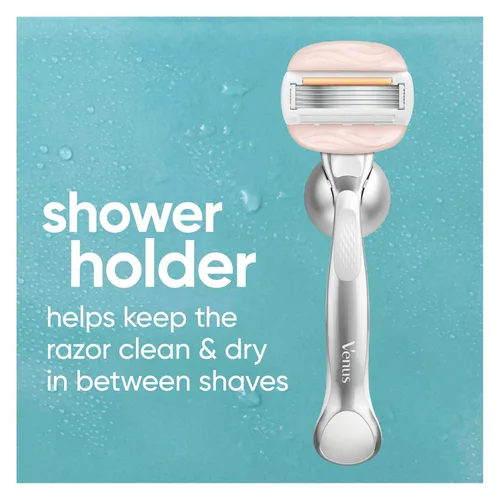 Vista 8 de Venus Moistureglide - Maquinilla de afeitar para mujer, mango reutilizable, 2 recambios de cuchillas de afeitar y soporte de ducha