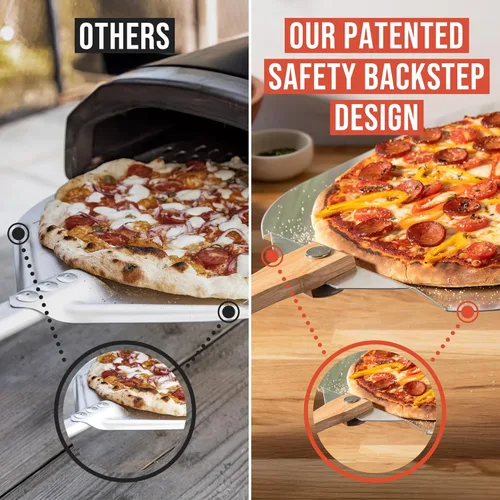 Vista 7 de Pomodoro pala para pizza de aluminio con asa de madera plegable para guardar fácilmente, de 12" x 14", para cocinar pan y pizzas en el hogar