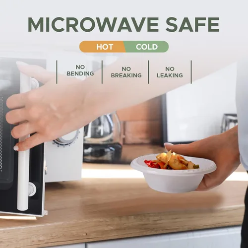 Vista 3 de Cuencos de plástico desechables blancos [Paquete de 100 5 onzas] – aptos para microondas, cuencos resistentes para sopa/ensalada/postre/helado