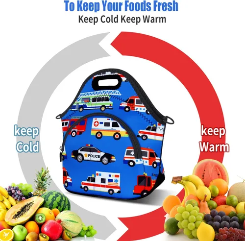 Vista 4 de Violet Mist Bolsas de almuerzo de neopreno con correa para el hombro, bolsas de almuerzo aisladas, lonchera térmica, reutilizable, bolsa bento