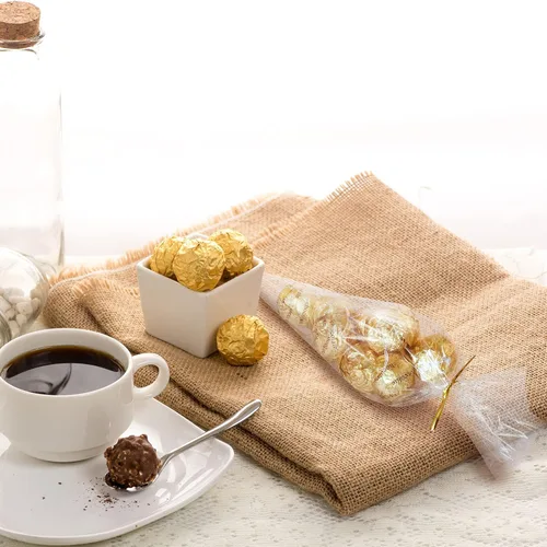 Vista 4 de Outus 100 bolsas de golosinas en forma de cono de 7 x 12 pulgadas, bolsas de celofán transparente mediano para dulces y palomitas de maíz con 100