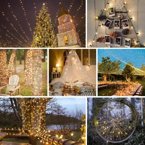 Vista 3 de Guirnalda de luces LED, 200 luces LED navideñas para exteriores o interiores, 82 pies
