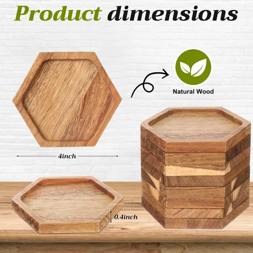 Vista 2 de Zhehao 16 posavasos de madera de acacia a granel de 4 pulgadas, apilables, reutilizables, para protección de mesa de café, té, Navidad, vacaciones