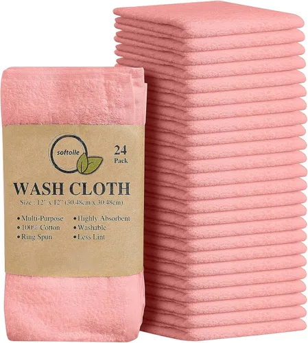 Vista 24 de Softolle Paquete de 24 paños 100 % algodón (12 x 12 pulgadas), suaves, altamente absorbentes, toallas para la cara, paños de lavado para la cara