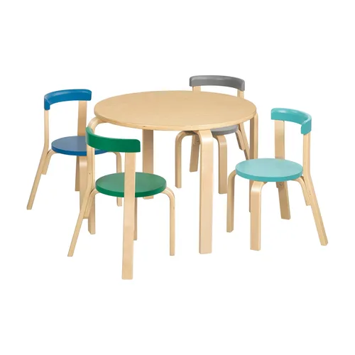 Vista 15 de ECR4Kids juego de mesa y silla de madera curvada y respaldo curvo, muebles para niños, natural, 5 piezas