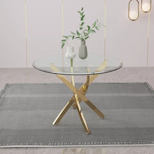 Vista 100 de Mesa de comedor redonda de 36 pulgadas para 4, mesas de cocina y comedor de cristal, moderna mesa de comedor circular con mesa de vidrio templado