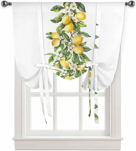 Cortina de ventana con diseño de hojas verdes limón amarillas, cortinas ajustables de 34 x 45 pulgadas para sala de estar, dormitorio, cafetería,