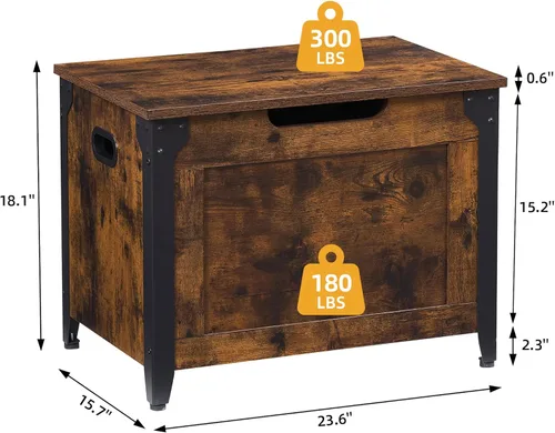 Vista 4 de GAOMON Baúl de almacenamiento, banco de almacenamiento con bisagra de seguridad, baúl de madera estilo granja para entrada, dormitorio, sala