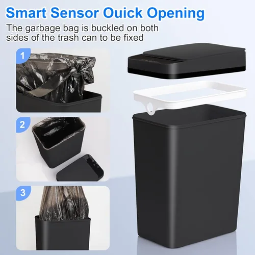 Vista 7 de Anborry Bote de basura automático para baño, paquete de 2 cubos de basura pequeños y delgados con sensor de movimiento sin contacto de 2.2 galones