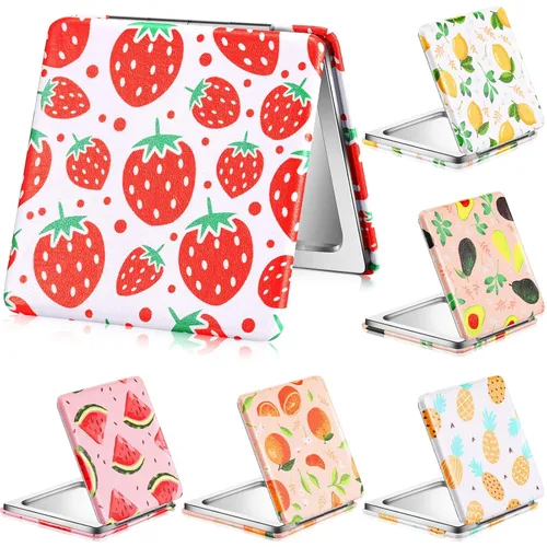 Vicenpal Espejos Compactos Pequeños de Bolsillo con Diseño de Frutas, Mini Espejos Magnificantes Portátiles de Maquillaje, Espejo de Doble Cara de