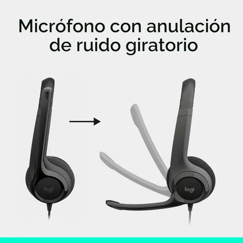 Vista 4 de Logitech H390 Auriculares con cable con micrófono, auriculares USB-A con micrófono para PC, micrófono con cancelación de ruido para reuniones