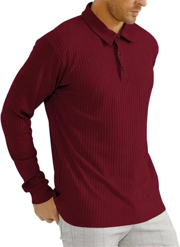Vista 2 de PICKLION Polo a rayas para hombre, manga larga, casual, cuello con botones, suéter de golf de punto acanalado