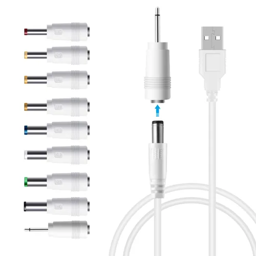 LANMU Cable de alimentación de 5 V CC, cable de alimentación USB a 5 V CC con 9 adaptadores (0.252 x 0.173 in, 0.248 x 0.118 in, 0.217 x 0.098 in,
