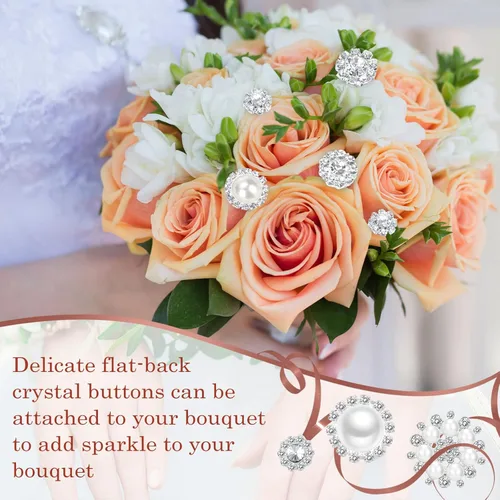 Vista 6 de 50 adornos de diamantes de imitación de perlas de imitación retro con parte trasera plana, botones vintage con perlas de imitación, flores