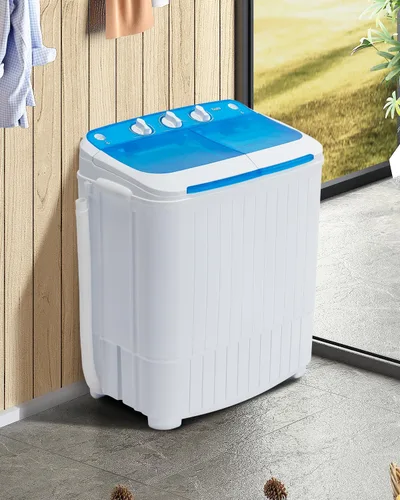 Vista 2 de Lavadora Portátil, Mini Lavadora y Secadora de 16.5LBS, Combo de Tina Doble con Ciclo de Lavado y Centrifugado, Máquina de Lavandería Compacta