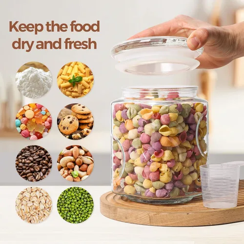 Vista 6 de ComSaf Tarro de vidrio de 64 onzas con tapa, recipientes de almacenamiento de despensa de 2 cuartos de galón con tapas de vidrio, contenedores
