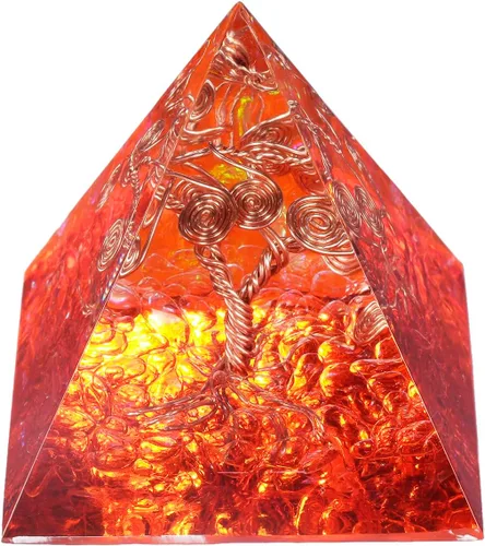 Vista 12 de Rockcloud Healing Crystal Gold Wire Orgone Pyramid Stone Figurine Energy Generator for Meditation Reiki Balancing, Rose Quartz