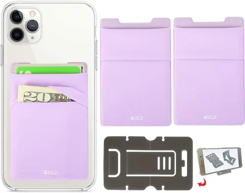 Vista 21 de Cartera para tarjetas de teléfono con bloqueo RFID, doble bolsillo seguro, ultradelgado, autoadhesivo, funda para tarjetas de crédito, funda