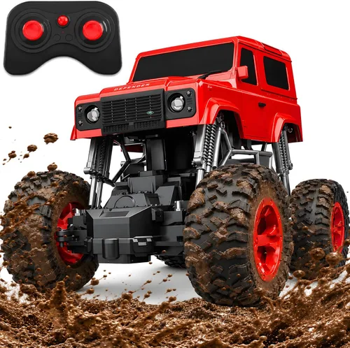Vista 10 de DOUBLE E 1:18 Land Rover Defender D90 RC Camión, 4WD Bigfoot Monster Truck con 2 calcomanías de bricolaje, auto RC de 2.4 GHz, control de 100 pies